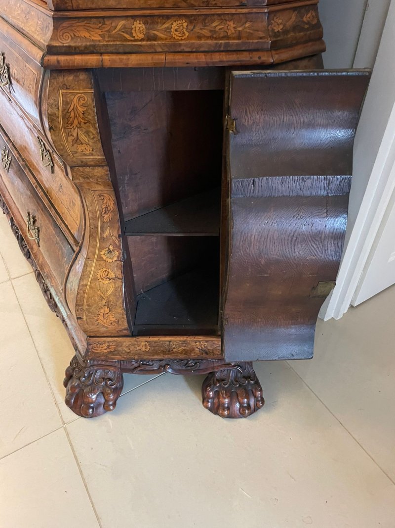Antique 18th Century Quality Dutch Marquetry Inlaid Burr Walnut Display Cabinet - Image 8